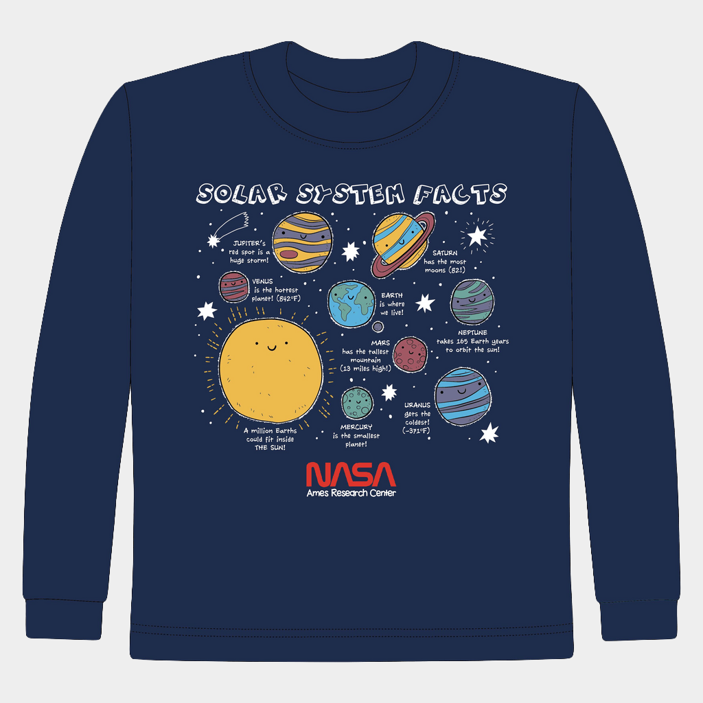 NASA Merch NASA Worm Logo With Ames Long Sleeve T-Shirt Solar System Facts Shirt Fans Gifts