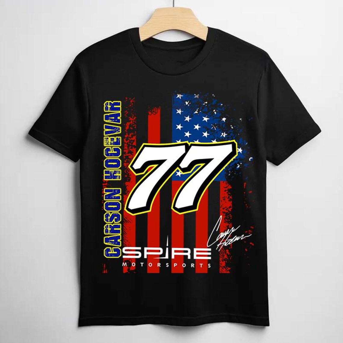 NASCAR Cup Series T-Shirt Carson Hocevar 77 Racing American Flag Clothes Gift For Auto Fans