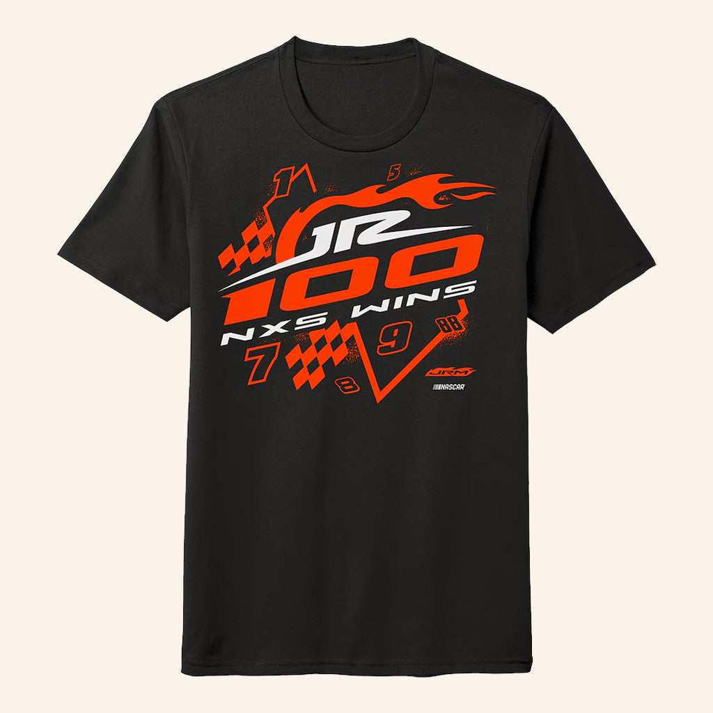 Nascar Merch Men's Jr Motorsports Official Team Apparel Black 100Th Xfinity Series Wins T-Shirt