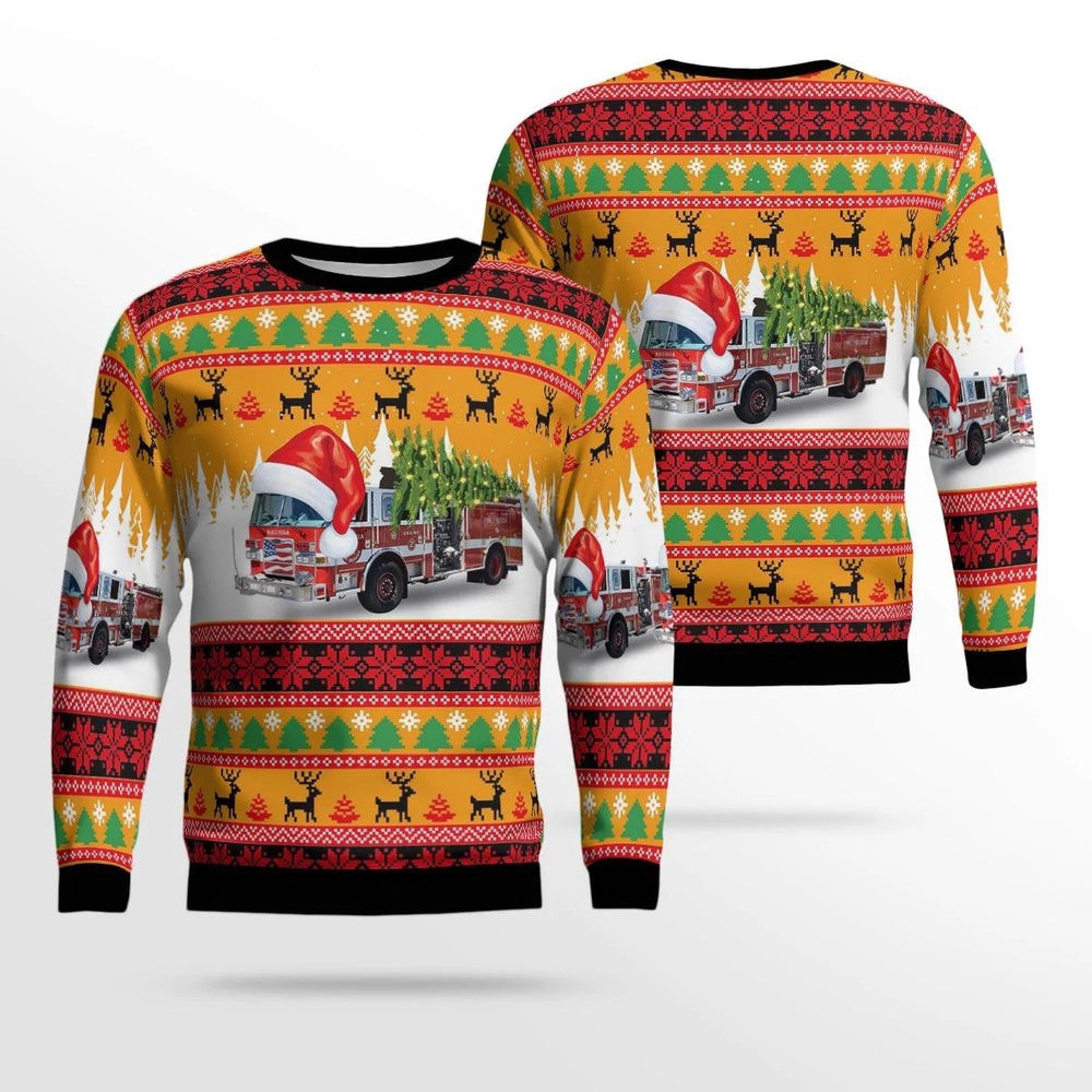 Nashua New Hampshire Nashua Fire Rescue Engine AOP Ugly Sweater Christmas Unisex Sweaters Gift For Christmas