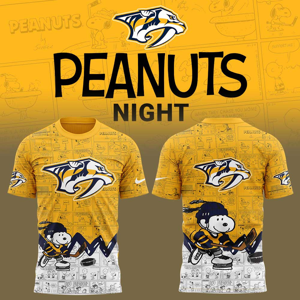 Nashville Predators X Peanuts 75Th Anniversary T-Shirt Presents For Hockey Fans