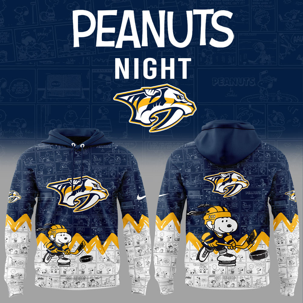 Nashville Predators x Peanuts Night Hoodie 75Th Anniversary Snoopy Hockey Fan Gift Ideas