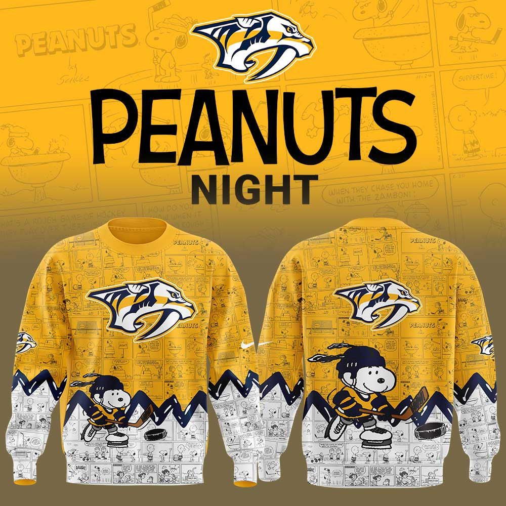 Nashville Predators x Peanuts Night Sweatshirt 75Th Anniversary Snoopy Ice Hockey Fan Merch