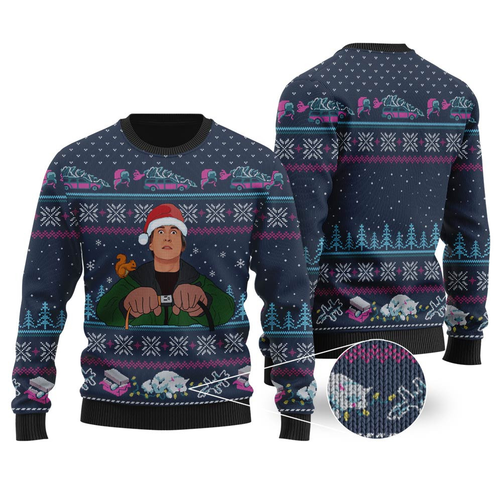 Nation Lampoon Clark Griswold Funny Christmas Sweaters Navy Festive Sweatshirt for Christmas Celebrations
