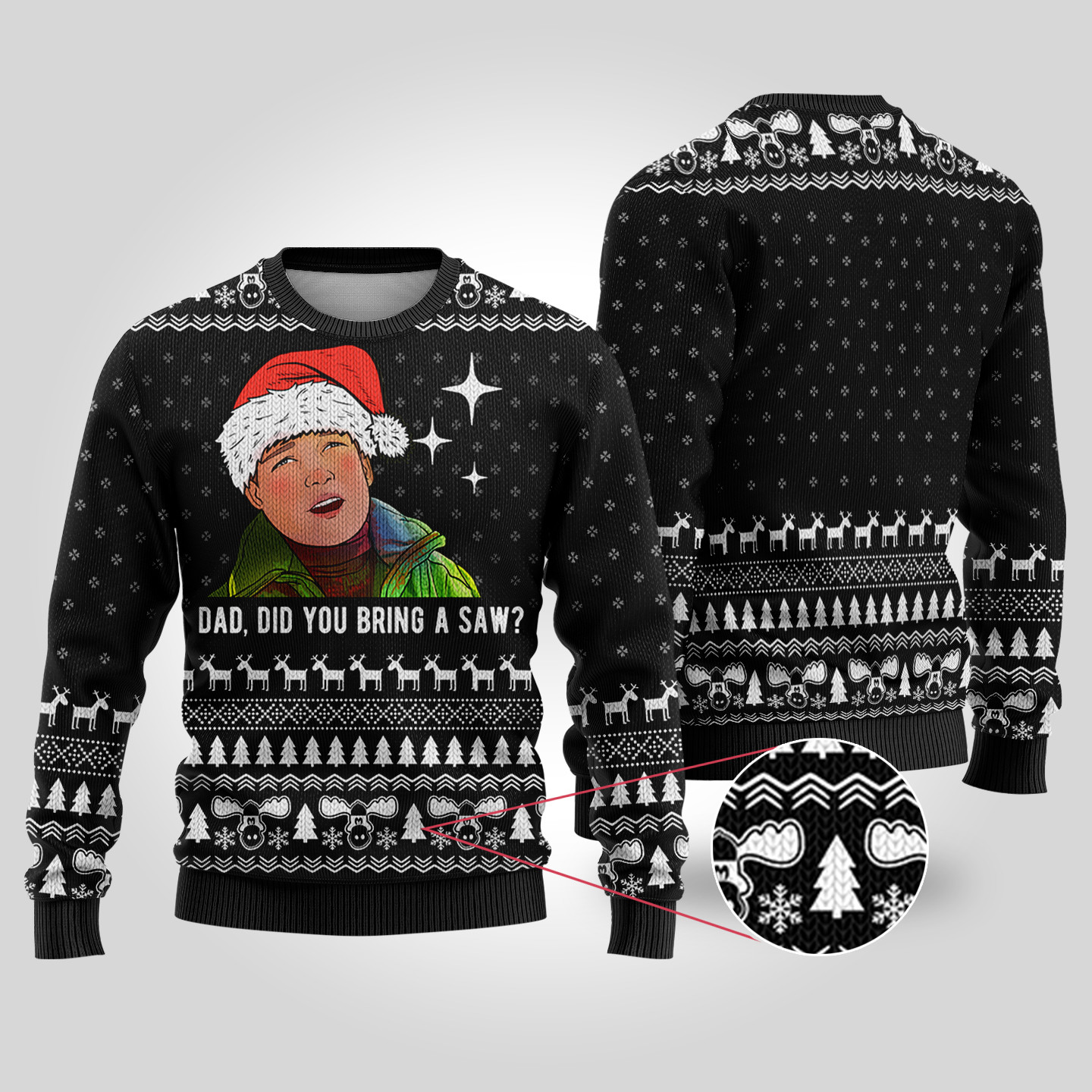 National Lampoon Bring A Saw Rusty Black Ugly Sweater Trendy Christmas Sweater for Winter Outfits