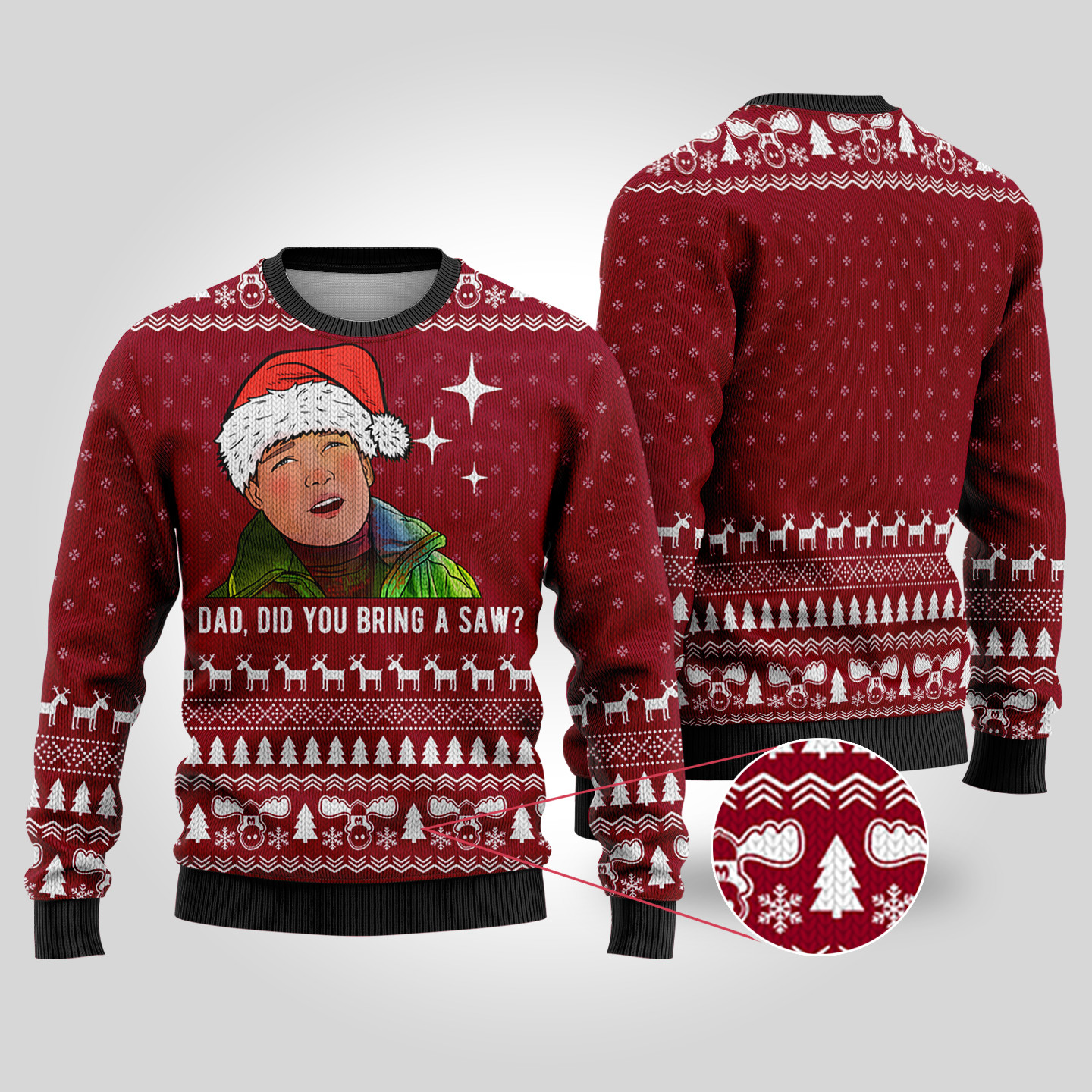 National Lampoon Bring A Saw Rusty Cardinal Red Ugly Sweater Funny Xmas Sweater for Ugly Sweater Parties