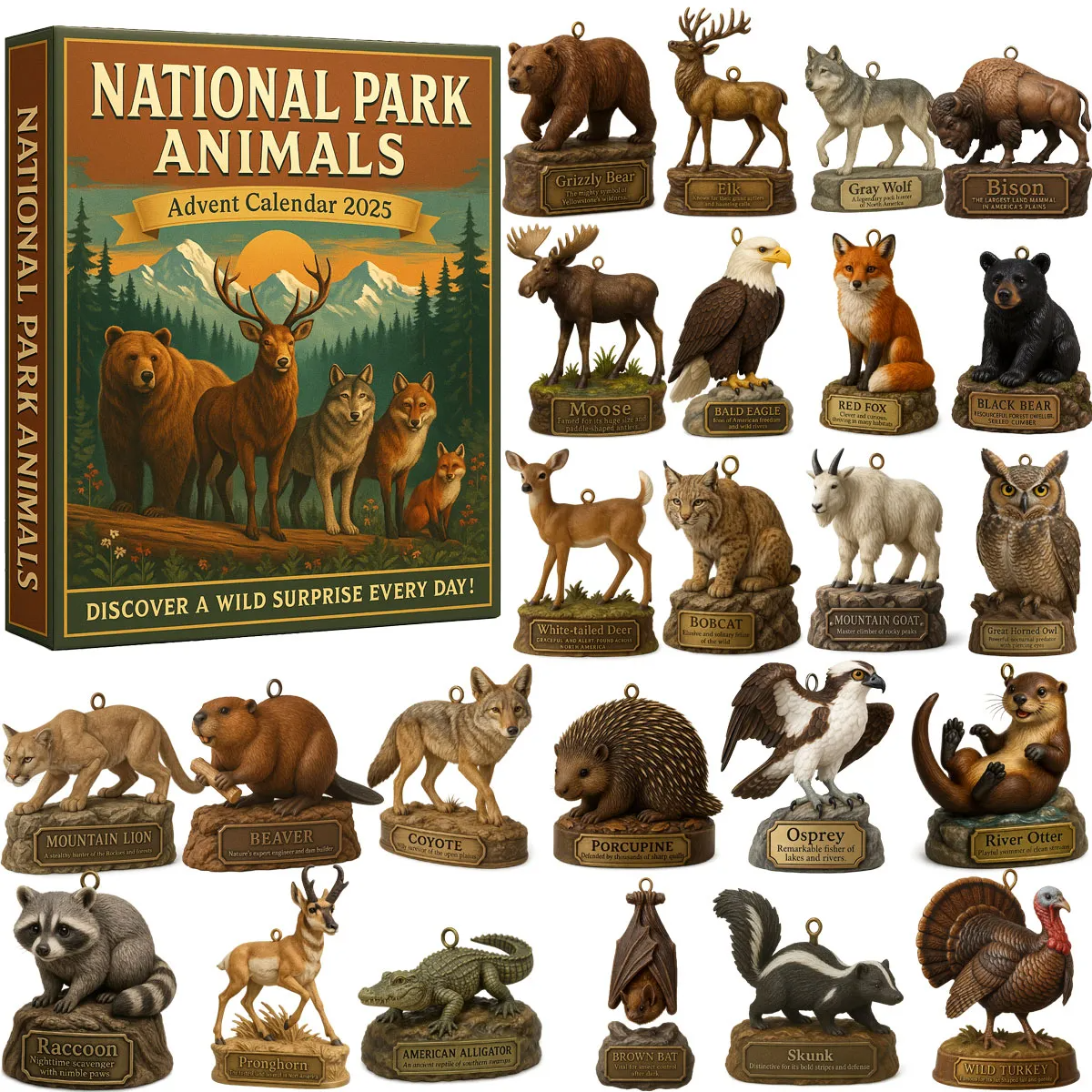 National Park Animals Advent Calendar 2025 Xmas Home Decor Animal Lover Christmas Gifts