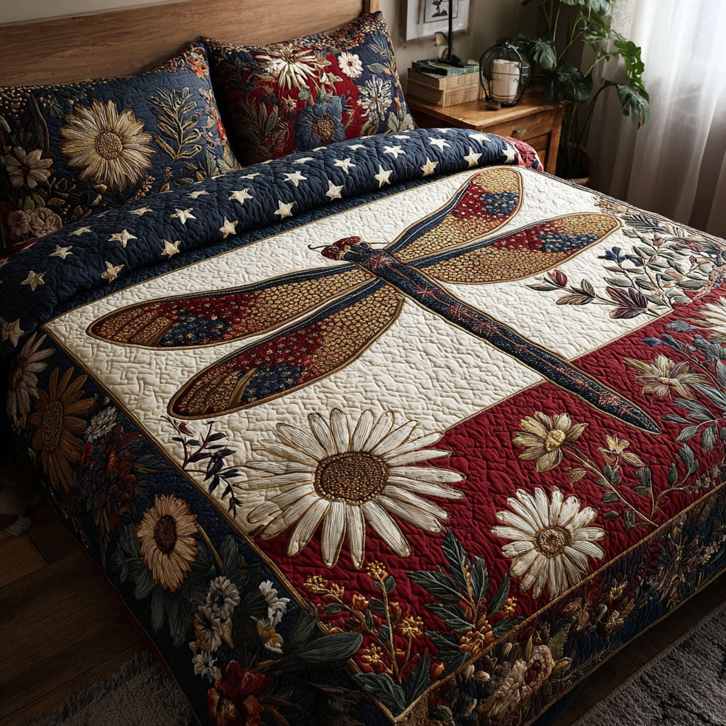 National Spirit Quilted Bedding Set Bed Room Decoration Dragonfly Gifts For Mom