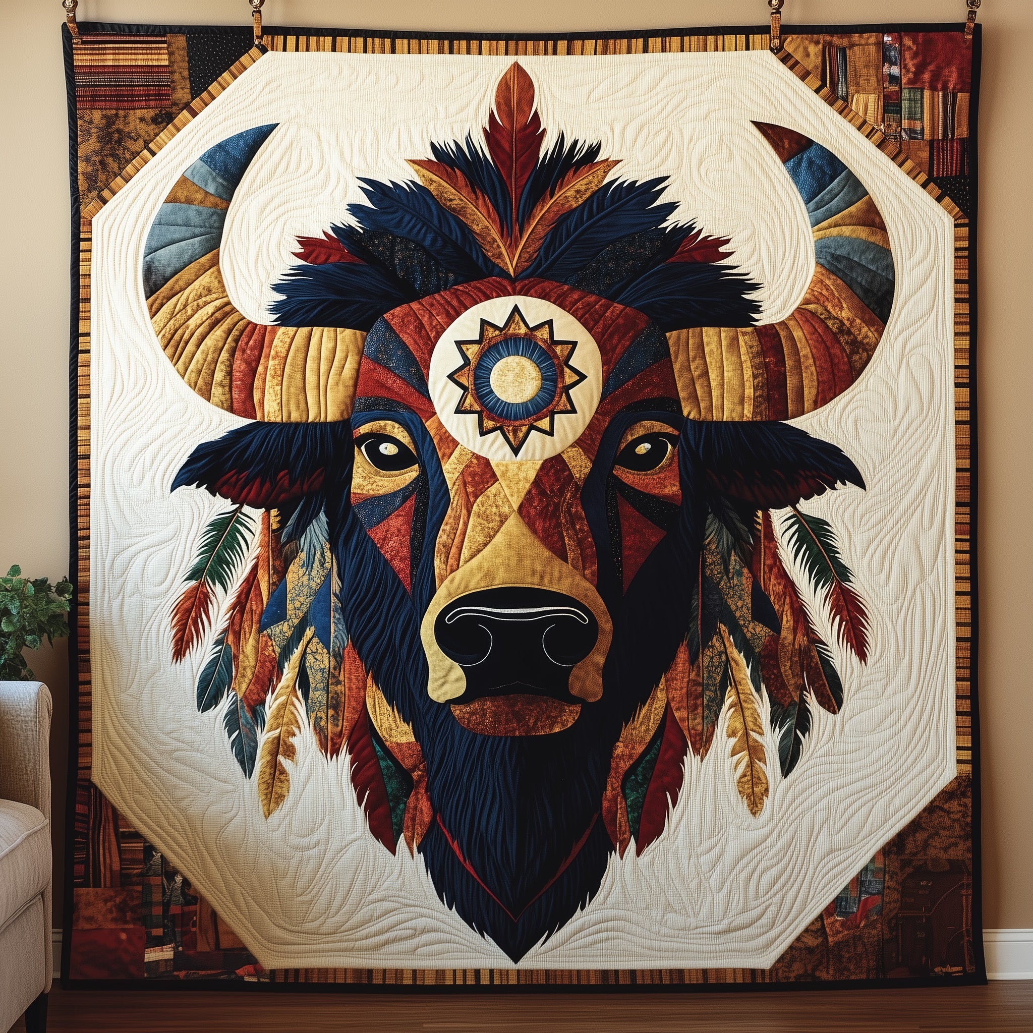 Native American Bison Quilted Blanket Cute Cozy BlanketBest Unique Bison Gifts