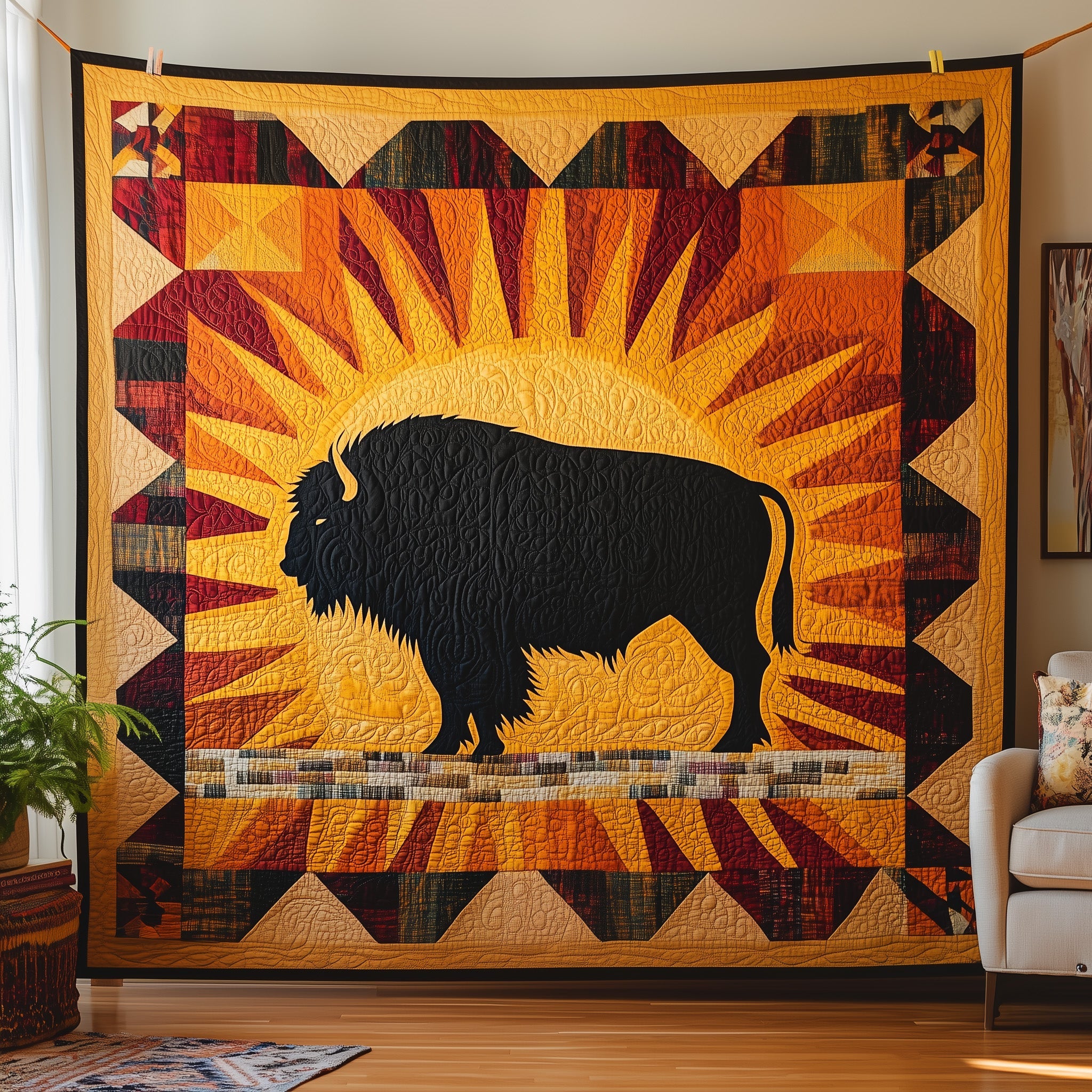 Native American Bison Quilted Blanket Cute Cozy BlanketBison Merch
