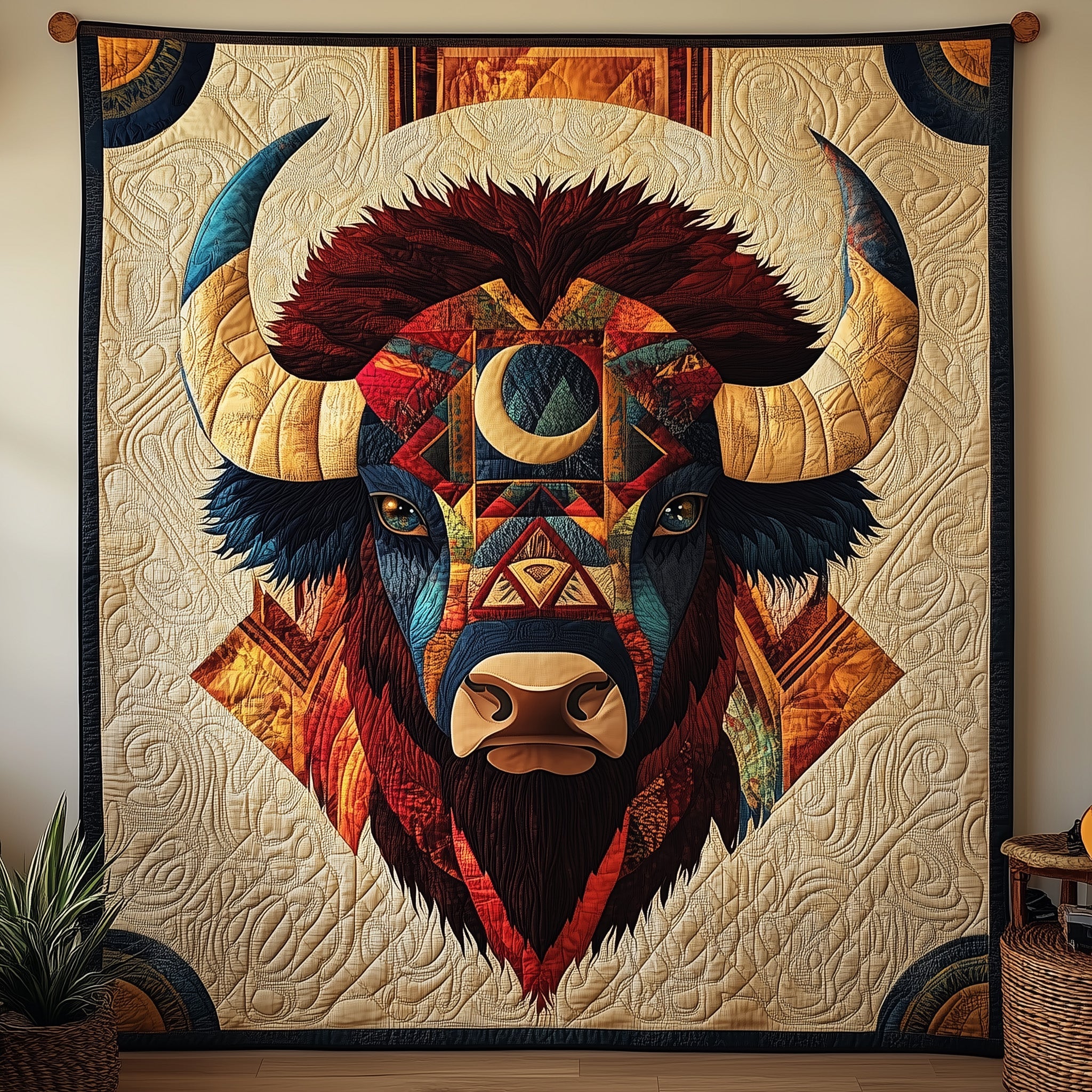 Native American Bison Quilted Blanket Cute Cozy BlanketGreat Bison Lover Gifts