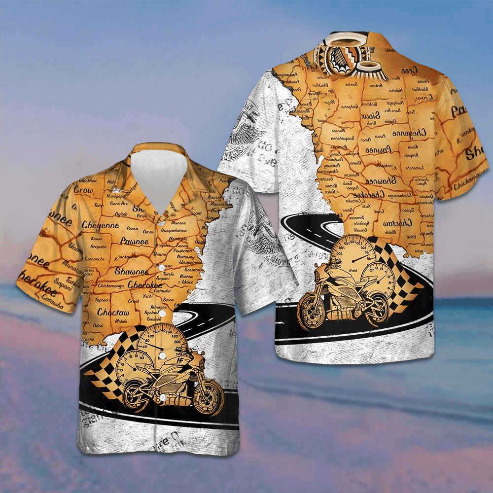 Native American Born To Ride Hawaiian Shirt Racing Button Up Shirt Gifts For Motorcycle Lovers