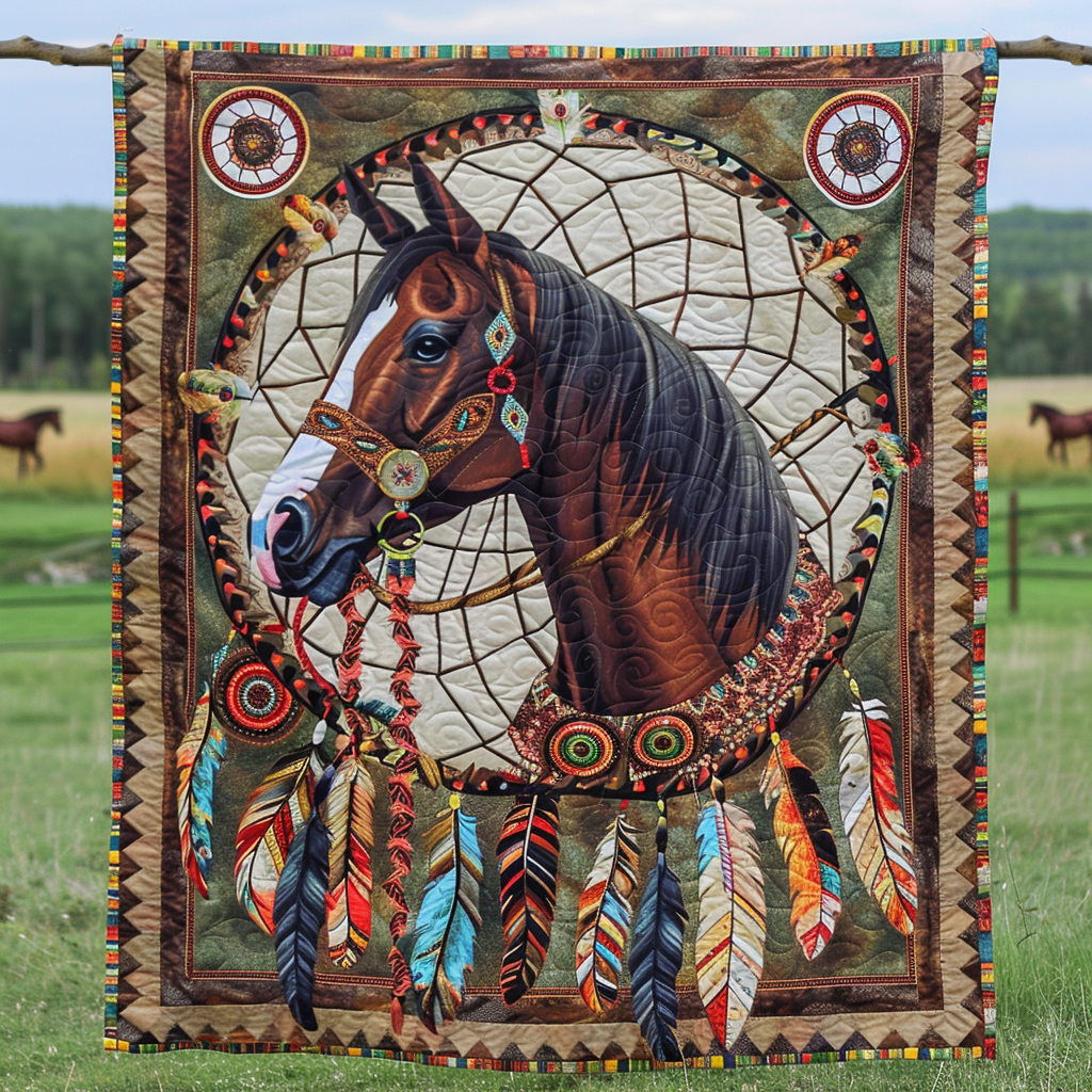 Native American Dreamcatcher Horse Quilted Blanket Gift For Horse Owner