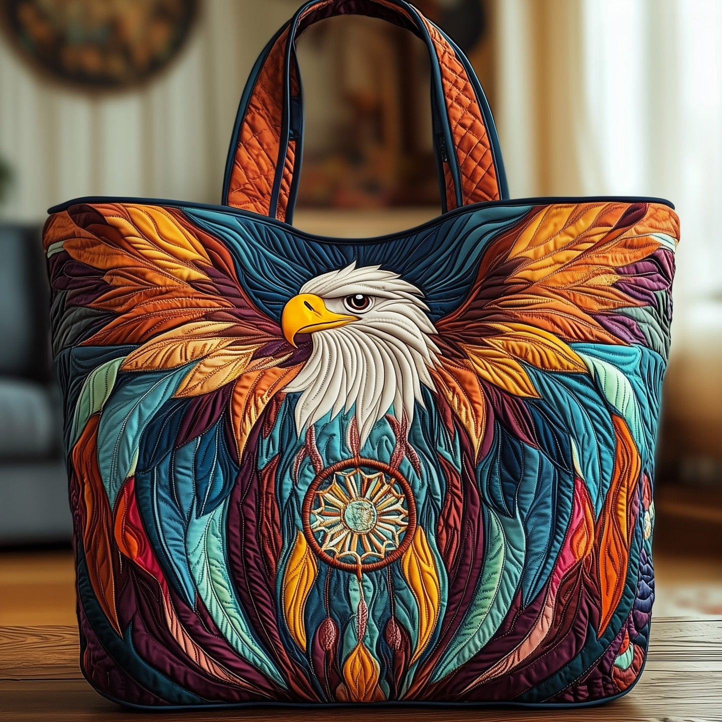 Native American Eagle Quilted Tote Bag Indigenous Art Shopping Bag Best Gift