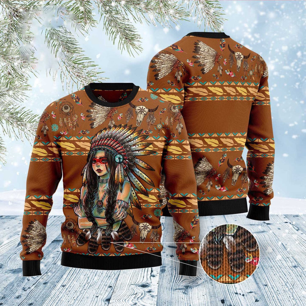 Native American Girl Ugly Christmas Sweater Funny Ugly Christmas Sweater Best Christmas Gifts