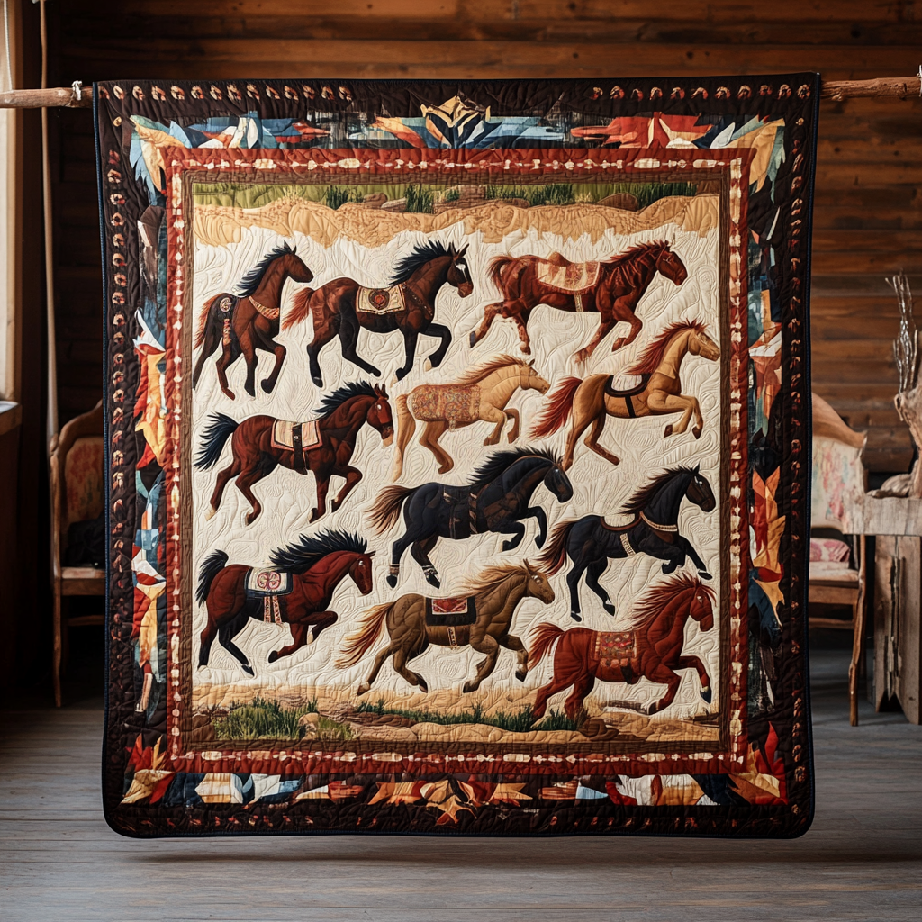 Native American Horse Quilted Blanket Equine Gifts For Horse Lovers