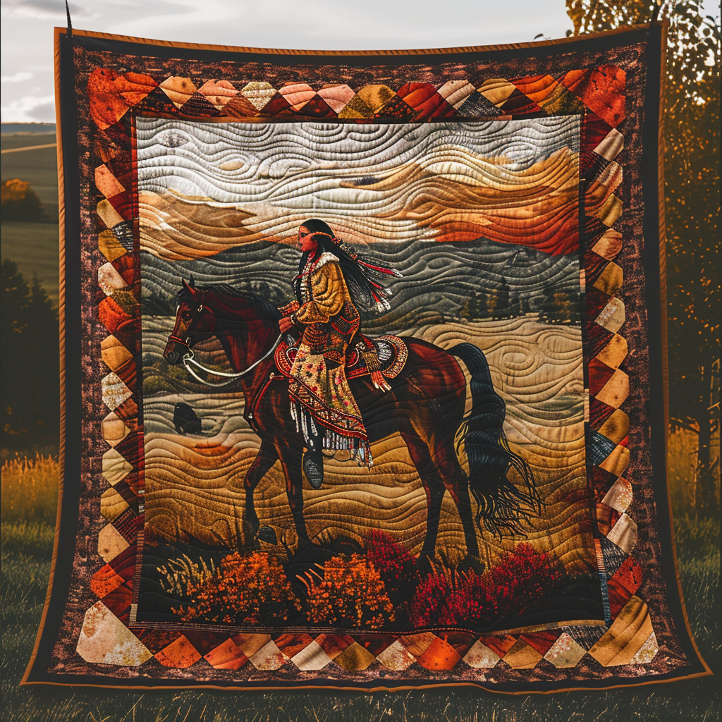 Native American Horse Quilted Blanket Equine Gifts For Horse Lovers