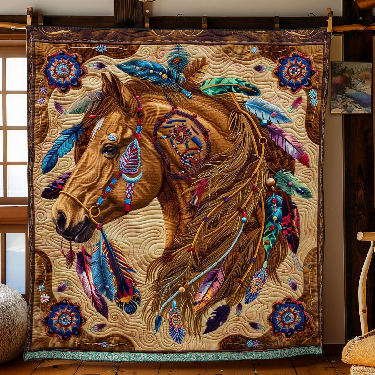 Native American Inspired Horse Quilt Blanket Throws And Blankets Mother's Day Gifts For Daughter In Law