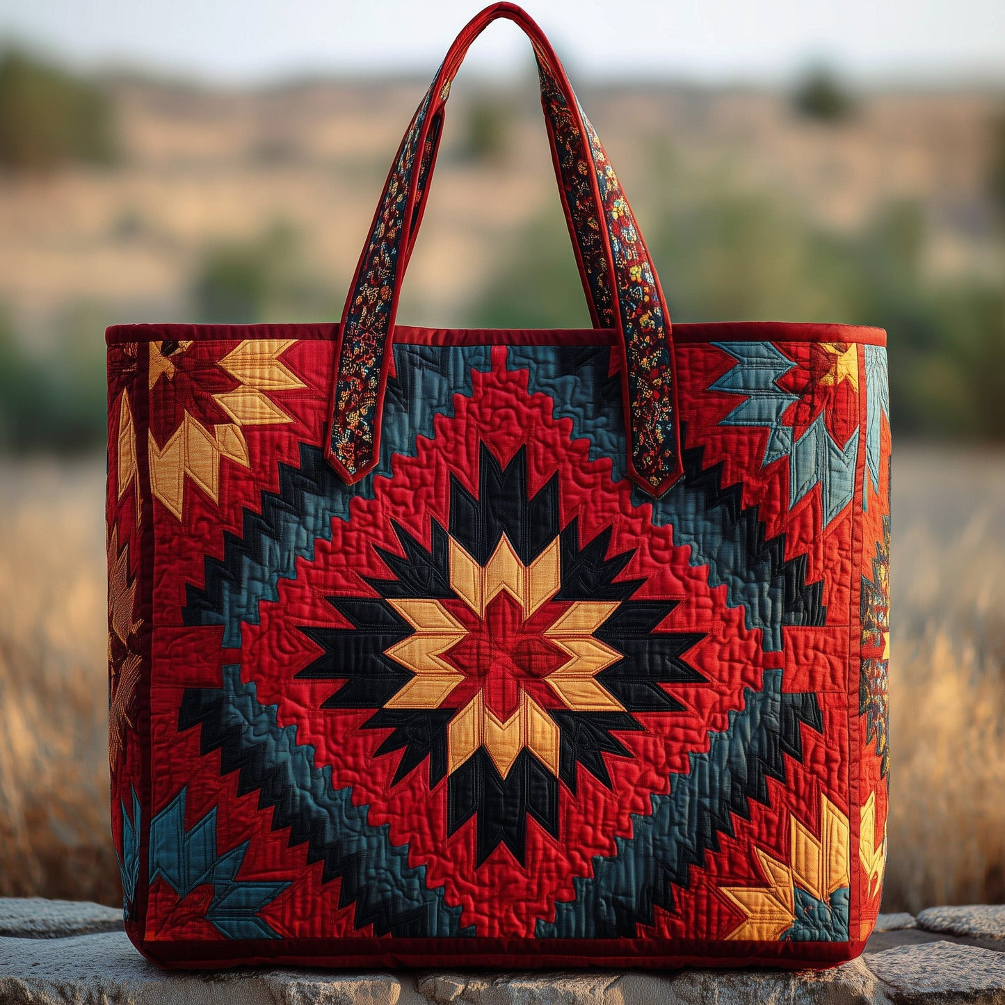 Native American Quilted Tote Bag Indigenous Art Shopping Bag Best Gift For Women
