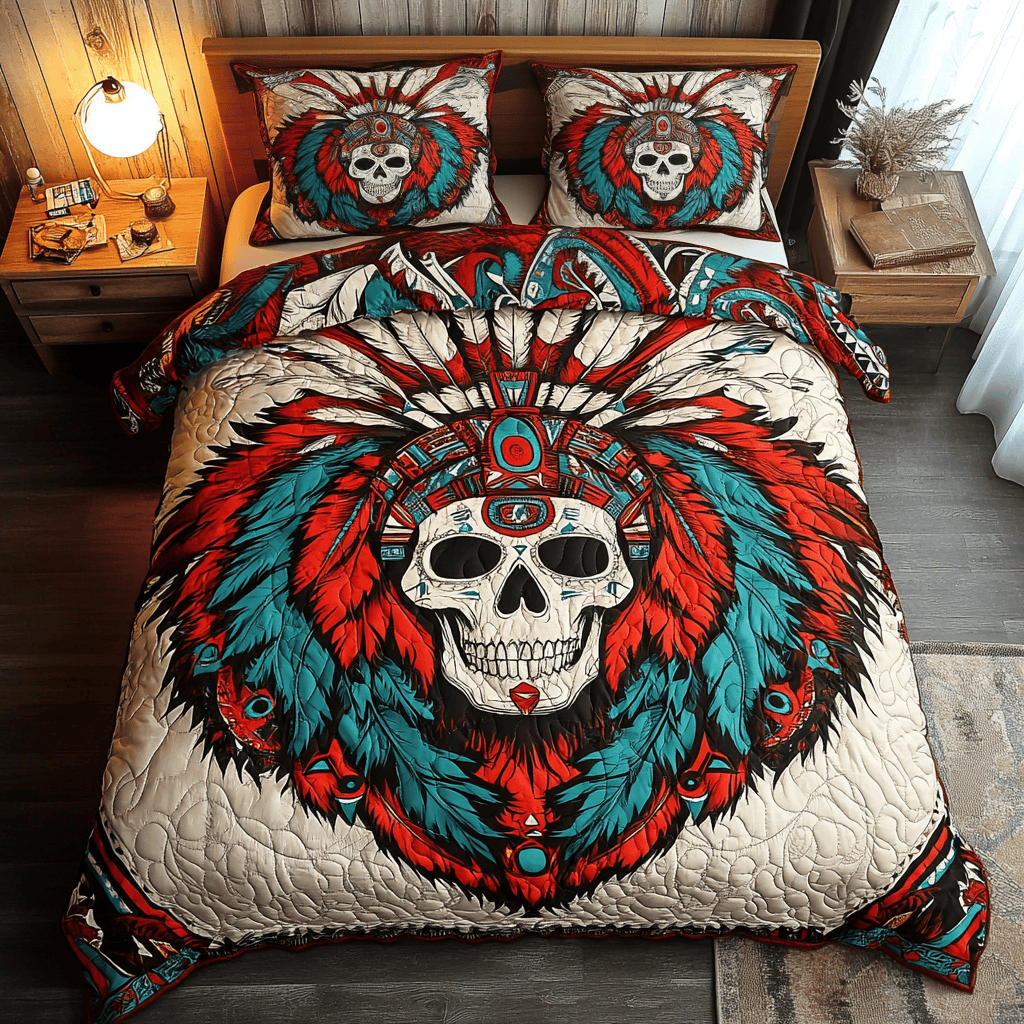 Native American Skull Bedding Set Best Decoration Gift For Friends and Family on Halloween Day