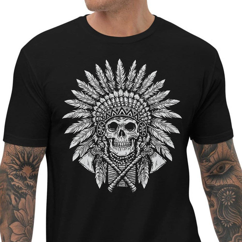 Native American Skull Chief T-Shirt Vintage Tees Gifts For Father