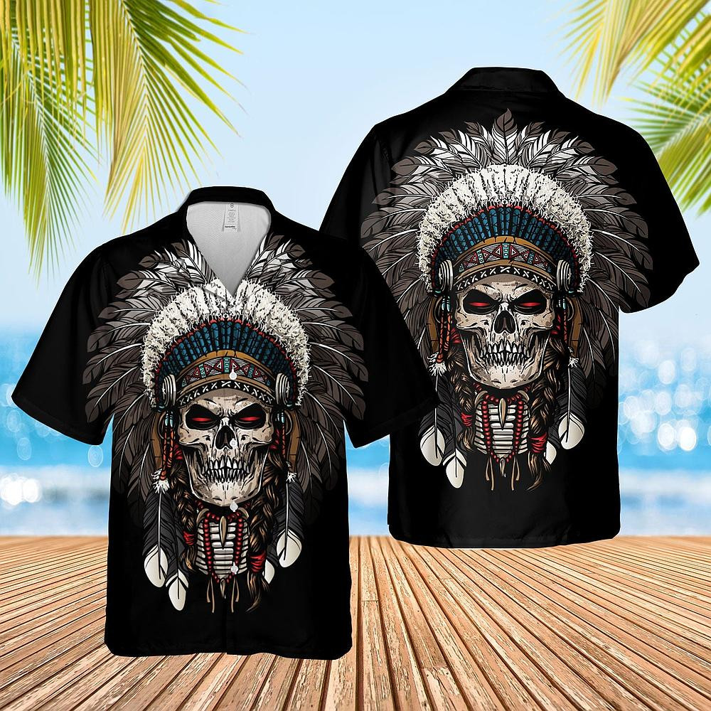 Native American Skull Hawaiian Shirt Vintage Apparel Gifts For Father