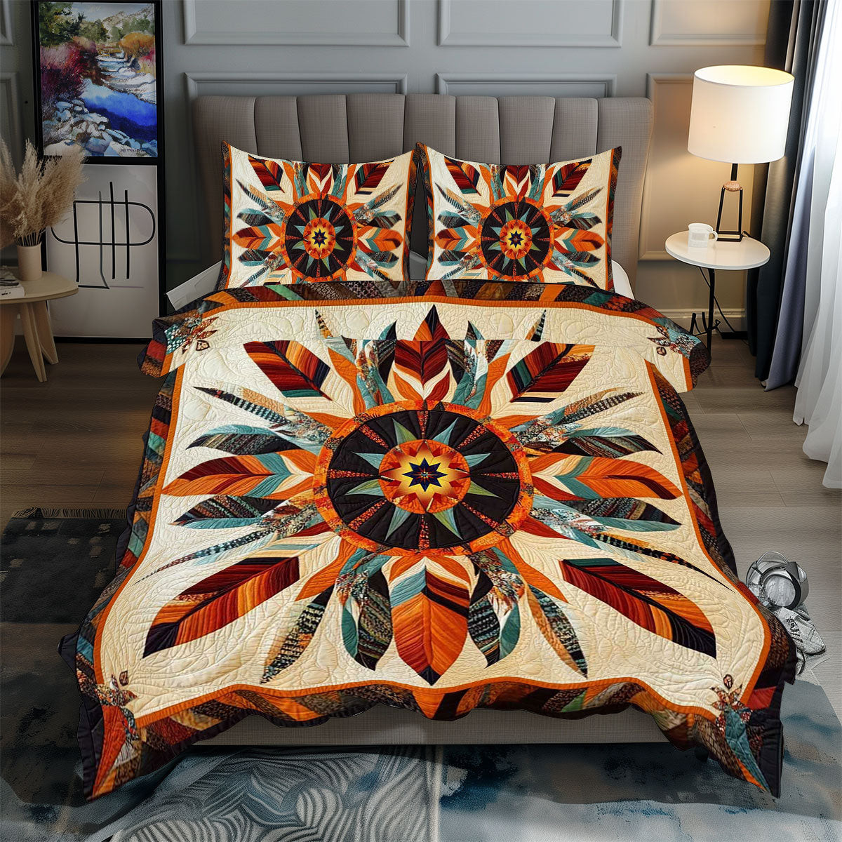 Native American Star Flower Holiday Xmas Quilted Bedding Set Christmas Gifts For Friends