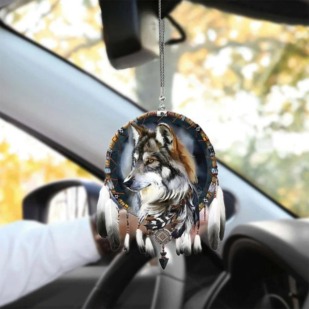 Native American Wolf Rear View Mirror Ornaments Spirit Animal Car Hanging Ornaments