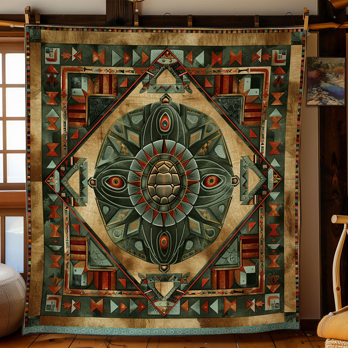 Native Ancient Mosaic Holiday Xmas Quilt Blanket Native American Wedding Gifts