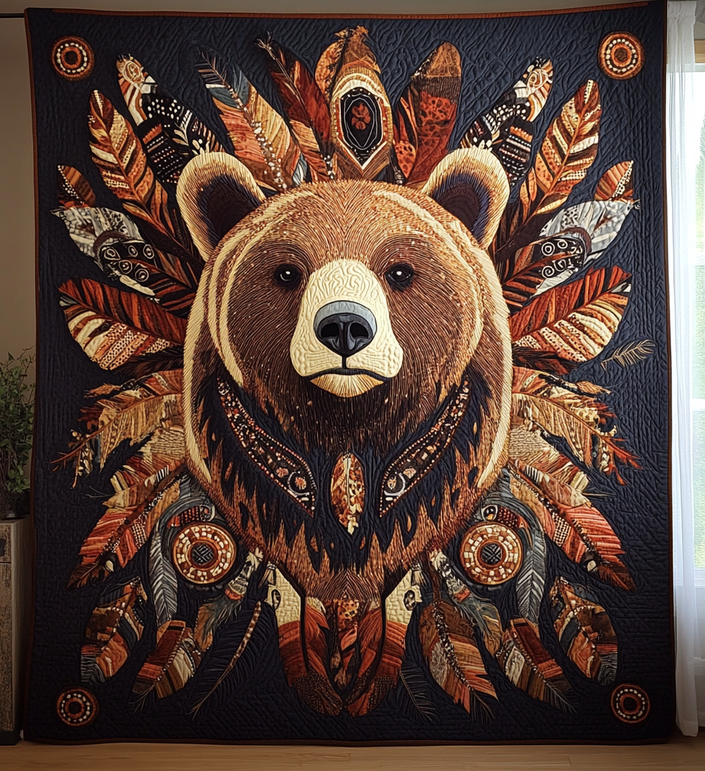 Native Bear Quilted Blanket Native American Gifts
