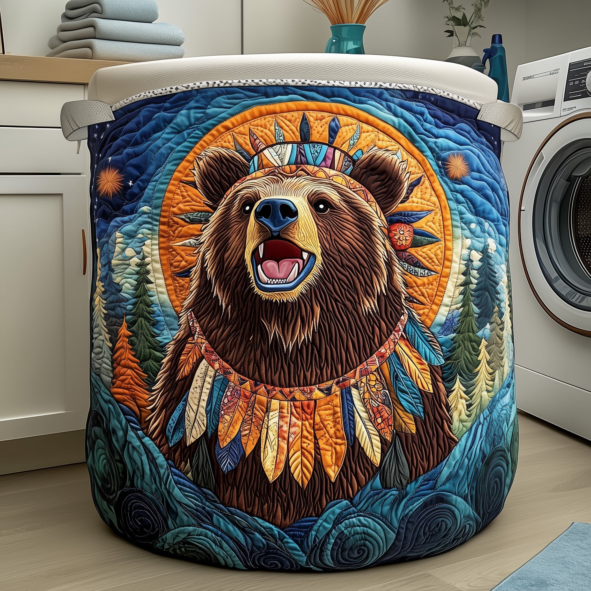 Native Bear Quilted Laundry Basket Bear Gifts For Him Her