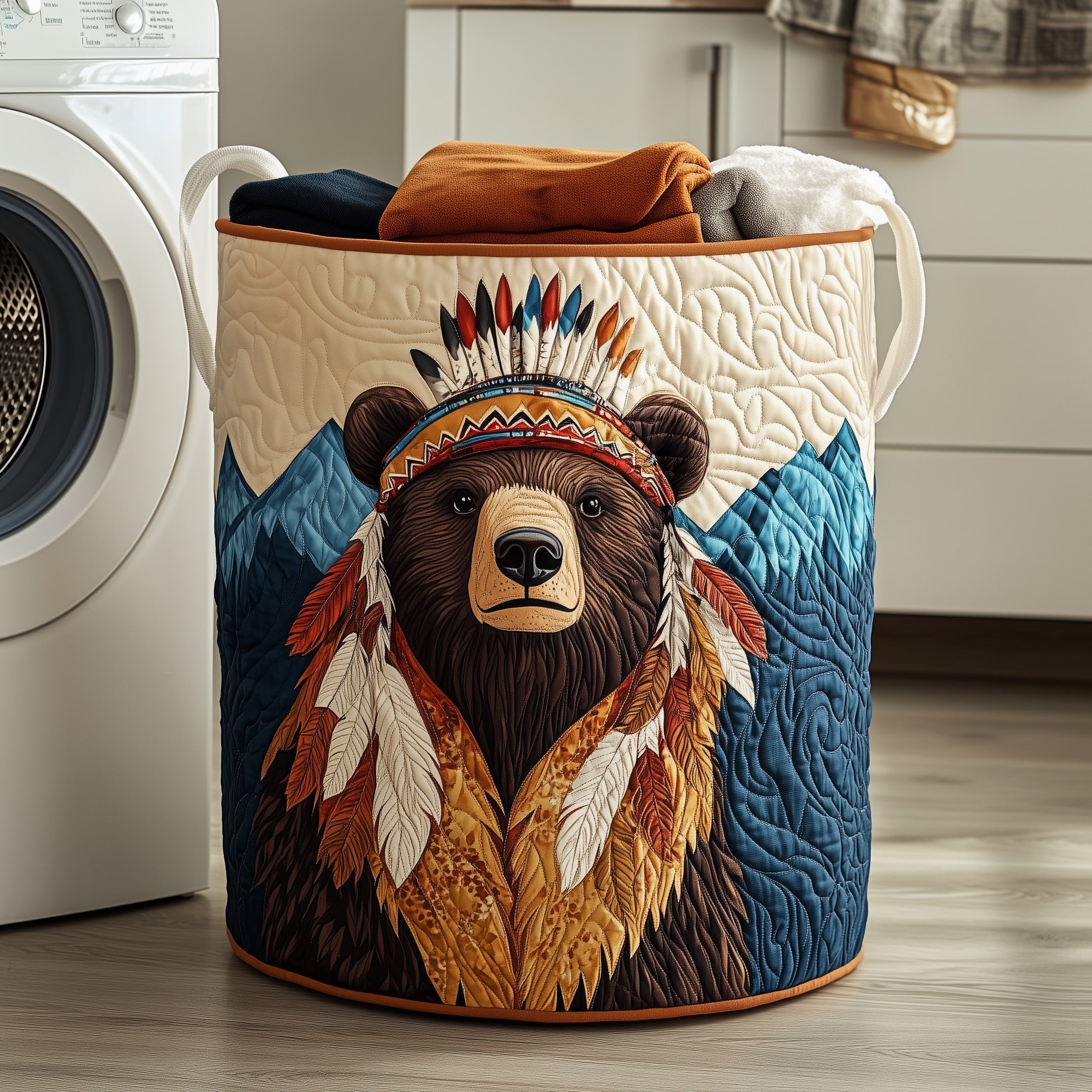 Native Bear Quilted Laundry Basket Merch For Cozy Nights