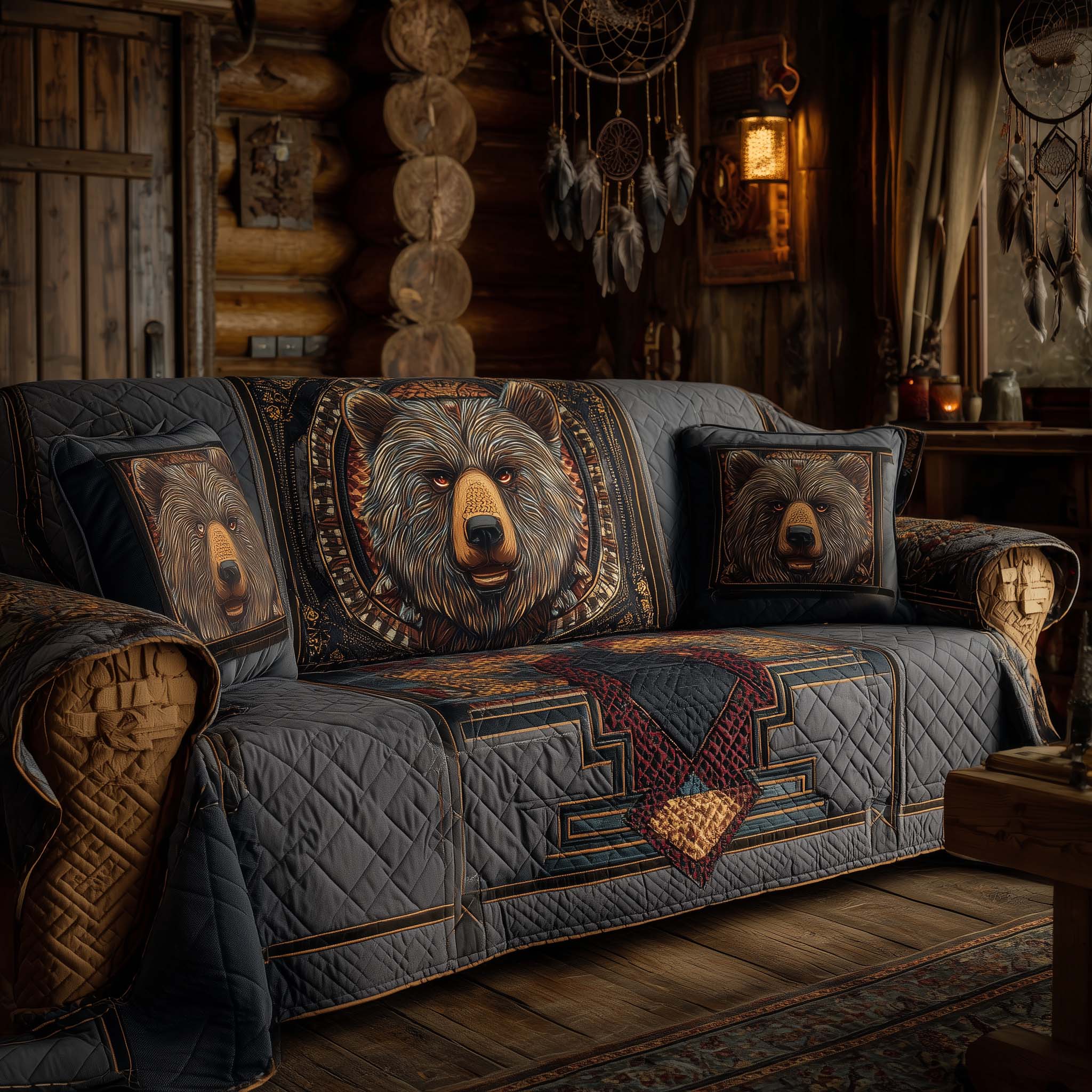 Native Bear Quilted Sofa Cover Indigenous Totem Best Unique Gifts For Bear Lovers