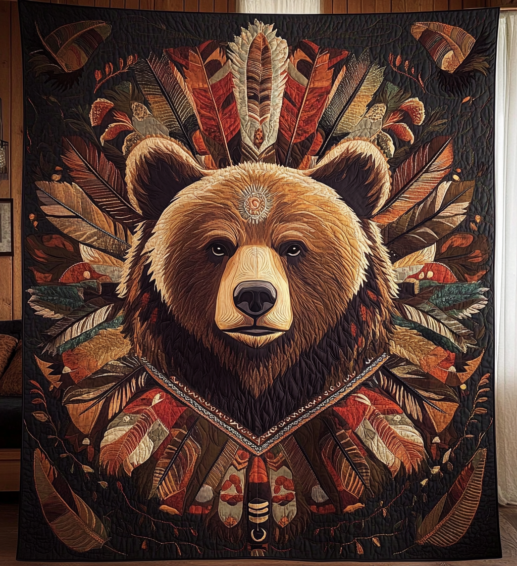 Native Bear Strength Quilted Blanket Native American Gifts
