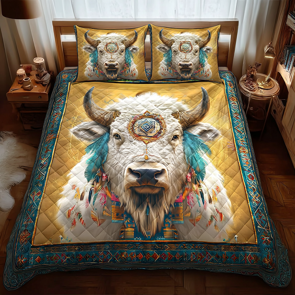 Native Blessing Quilted Bedding Set Bed Decor Novelty Bison Gifts