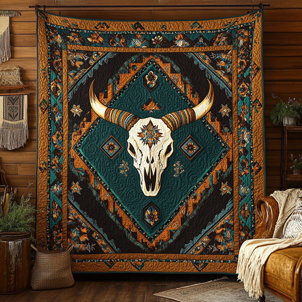 Native Boho Cow Skull Quilt Best Decoration Gift For Friends and Family on Halloween Day