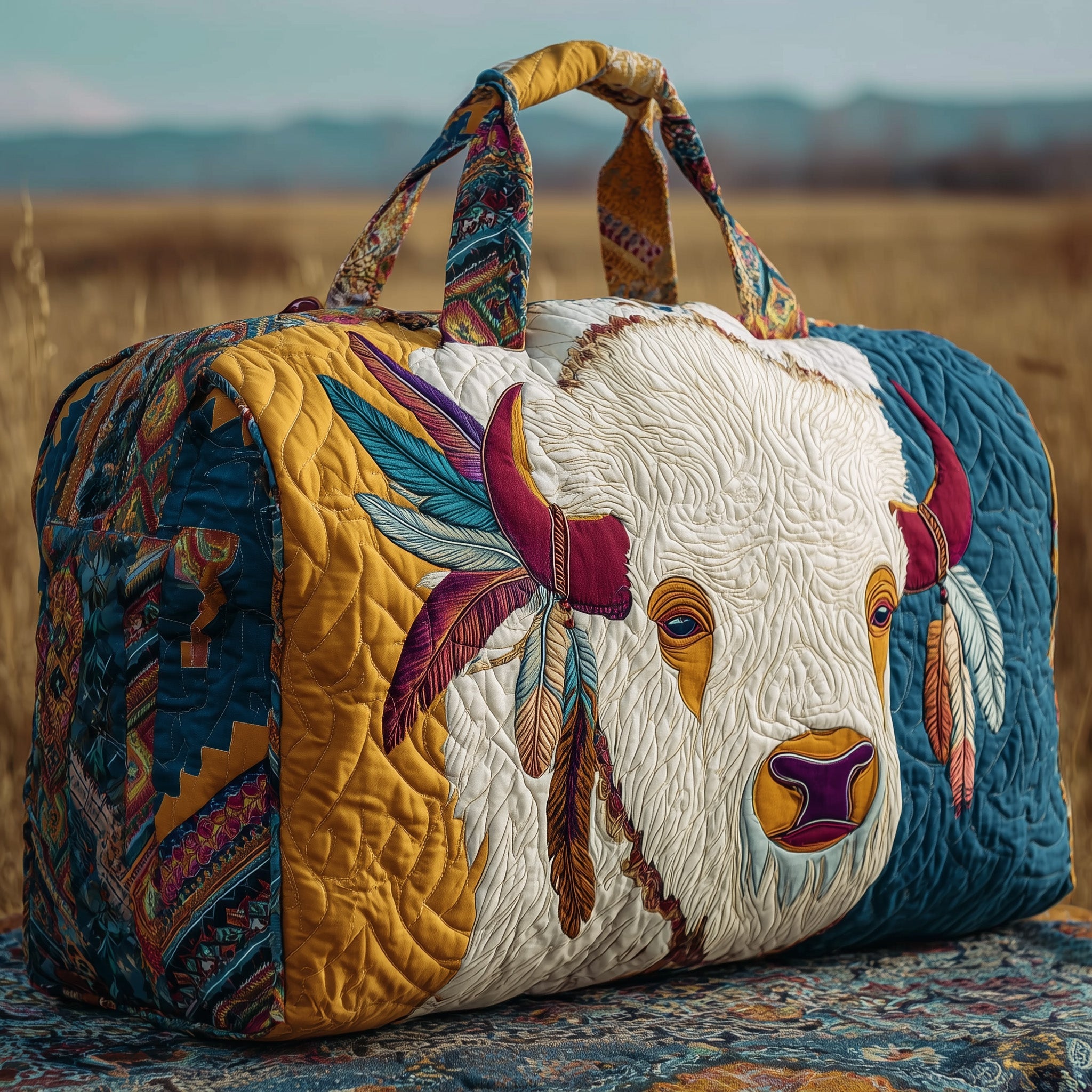 Native Buffalo Quilted Duffle Bag Anniversary Gift Idea