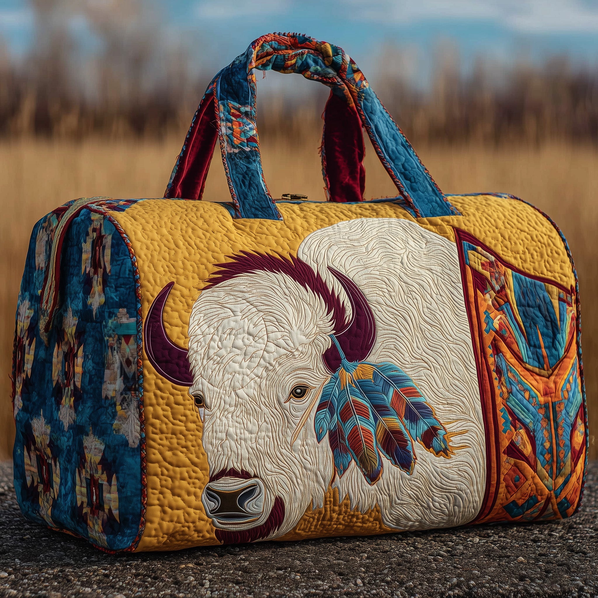 Native Buffalo Quilted Duffle Bag Birthday Gift Idea