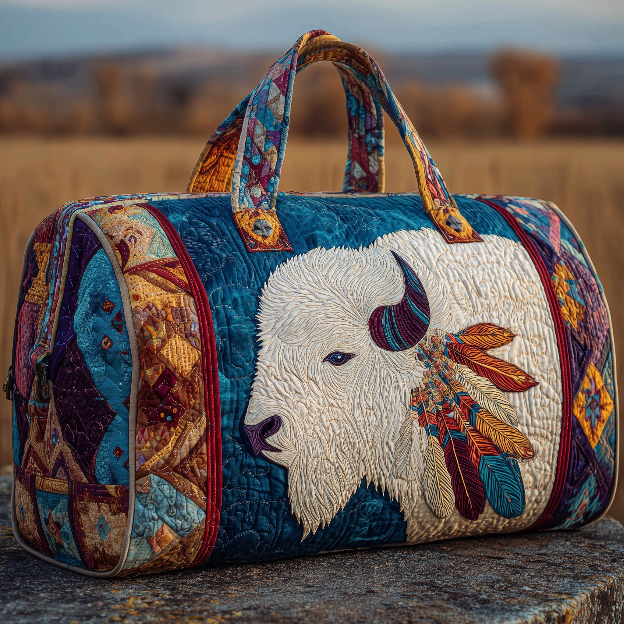 Native Buffalo Quilted Duffle Bag Fall Gift Choice