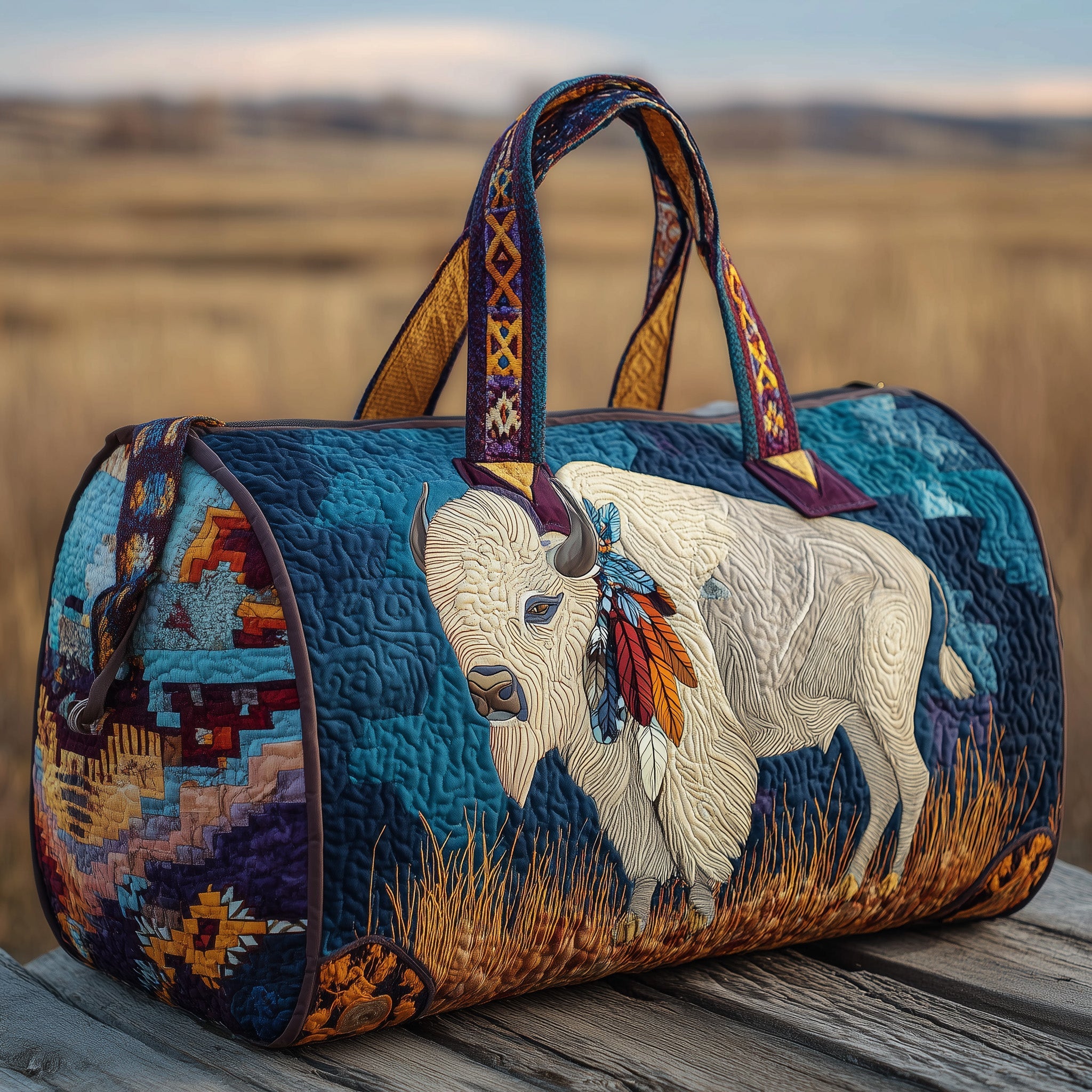 Native Buffalo Quilted Duffle Bag Spring Gift Idea