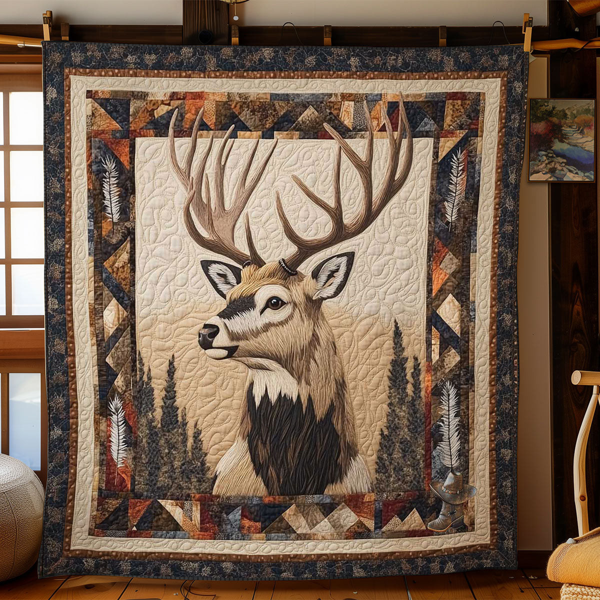 Native Deer Spirit Holiday Xmas Quilt Blanket Native American Indian Gifts