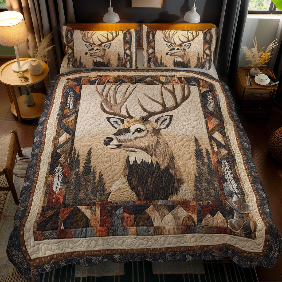 Native Deer Spirit Holiday Xmas Quilted Bedding Set Christmas Gifts For My Wife