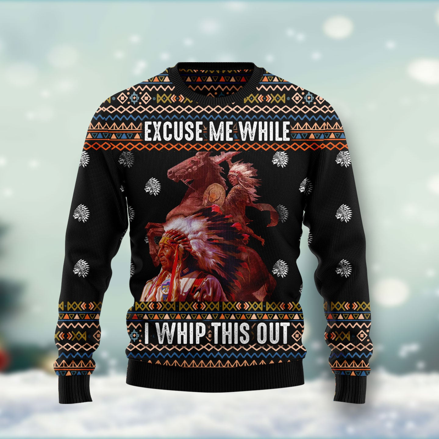Native Excuse Me While Whip This Out Ugly Christmas Sweater