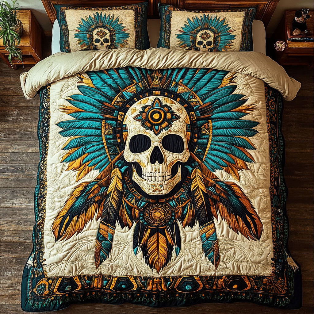 Native Feather Skull Bedding Set Best Decoration Gift For Friends and Family on Halloween Day