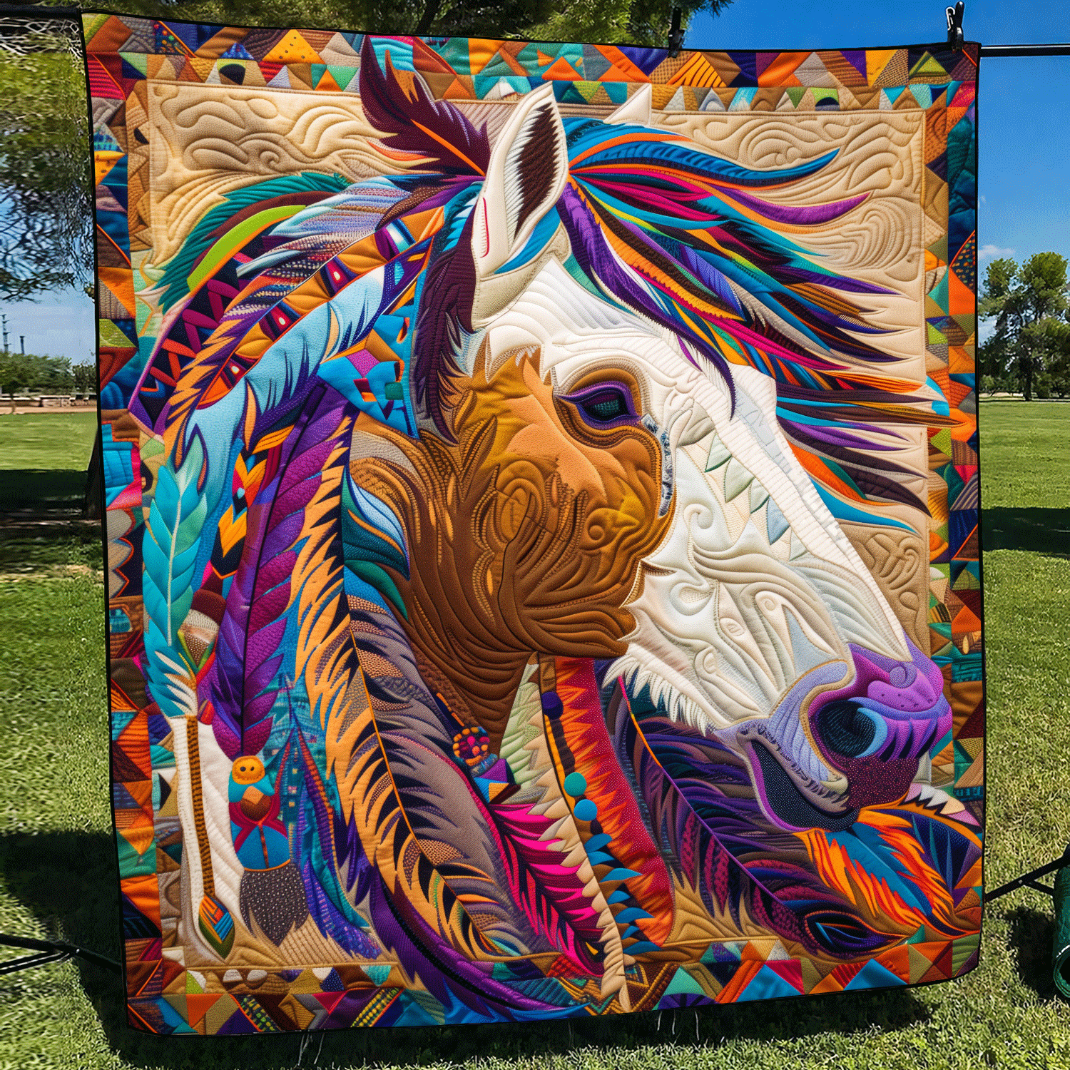 Native Horse Horizon Quilted Blanket Luxury Gifts For Horse Lovers