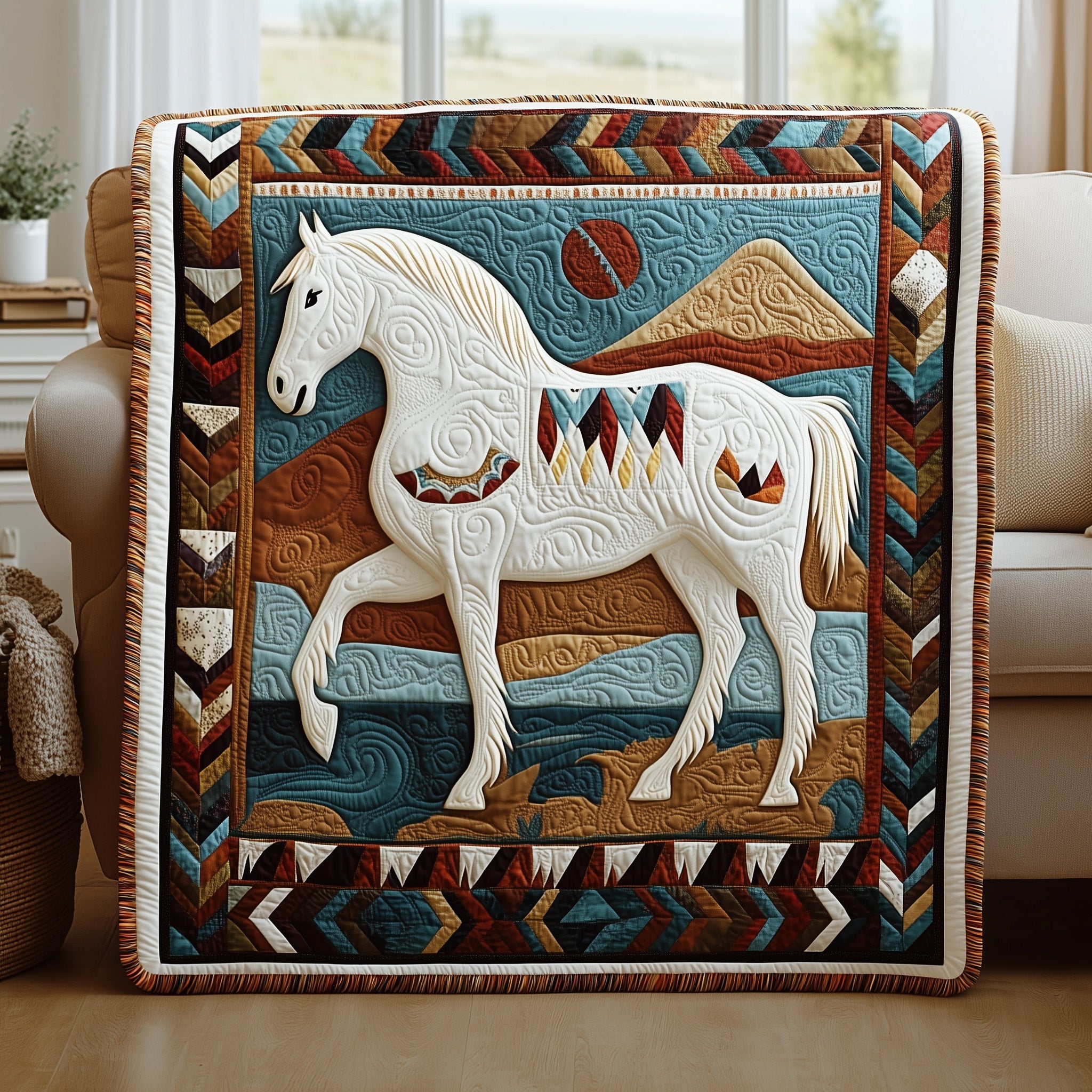 Native Horse Quilted Blanket Cute Cozy BlanketBest Gifts For Horse Riders