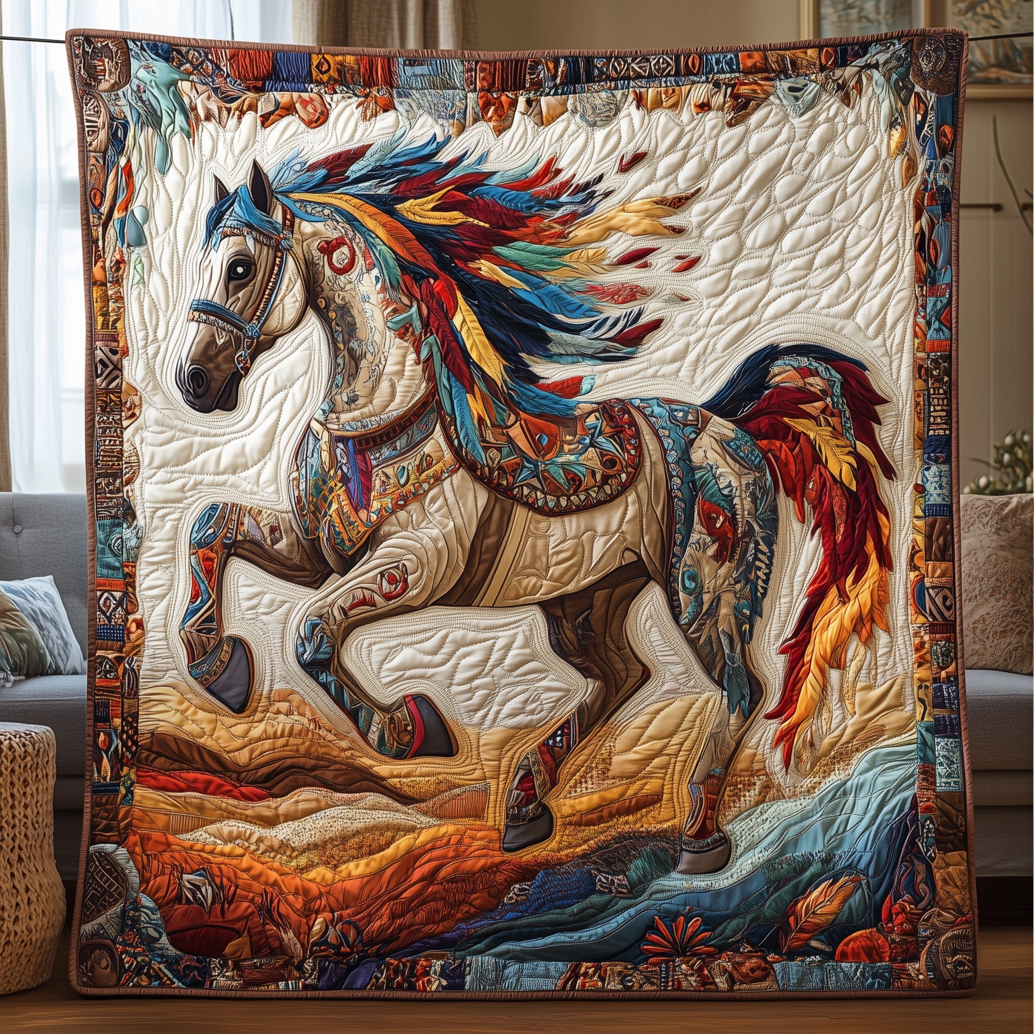 Native Horse Quilted Blanket Cute Cozy BlanketBest Presents For Horse Lovers