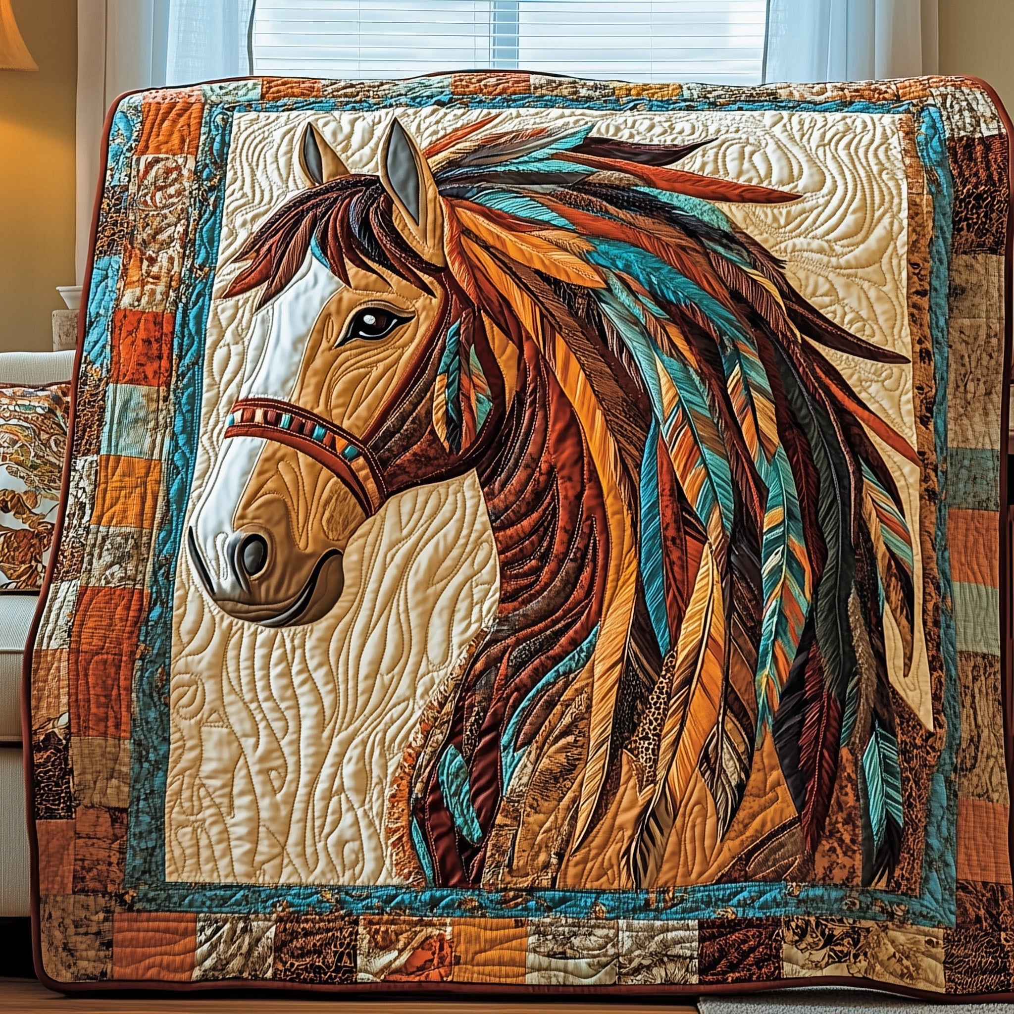 Native Horse Quilted Blanket Cute Cozy BlanketCool Horse Gifts Native American
