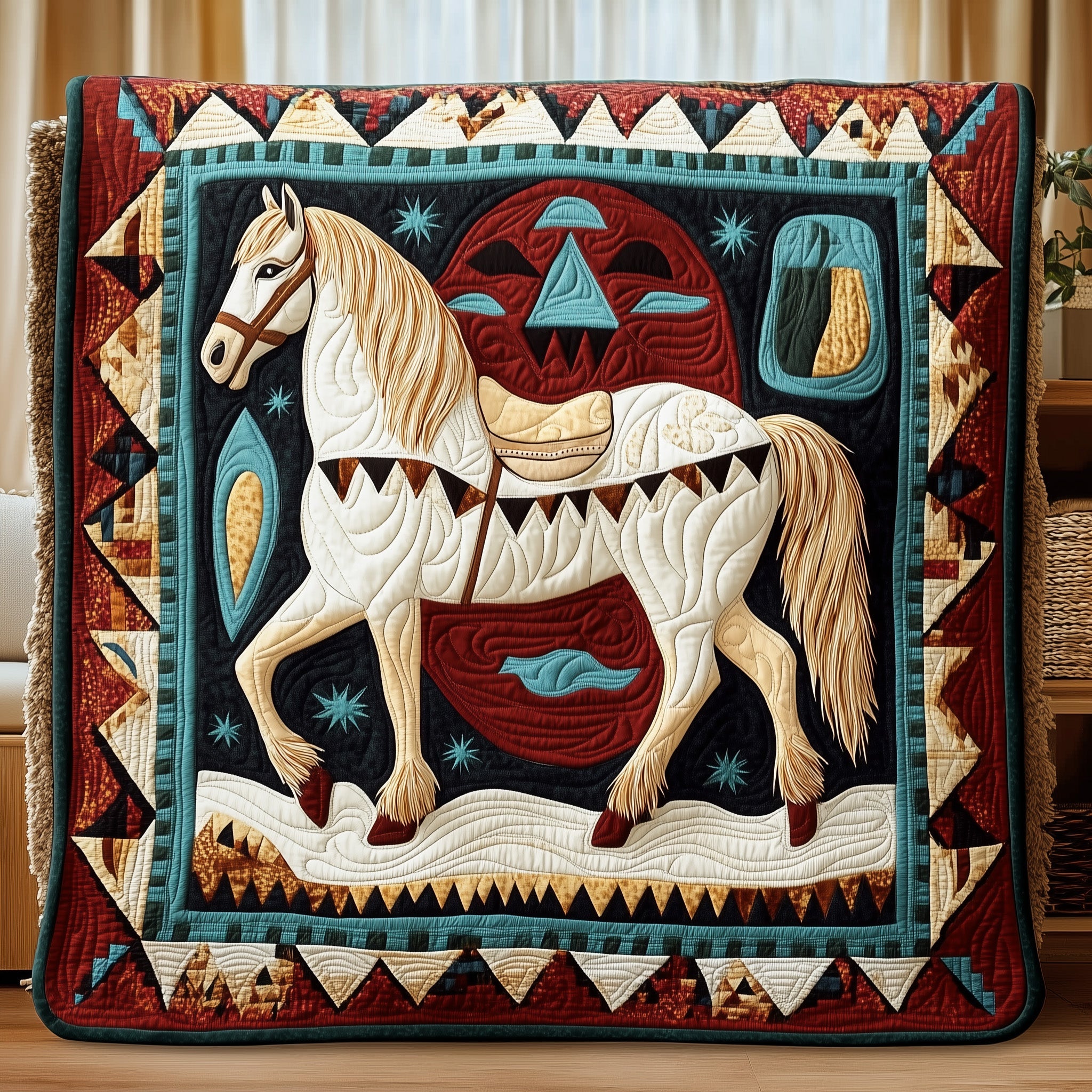 Native Horse Quilted Blanket Cute Cozy BlanketCute Horse Gifts Native American