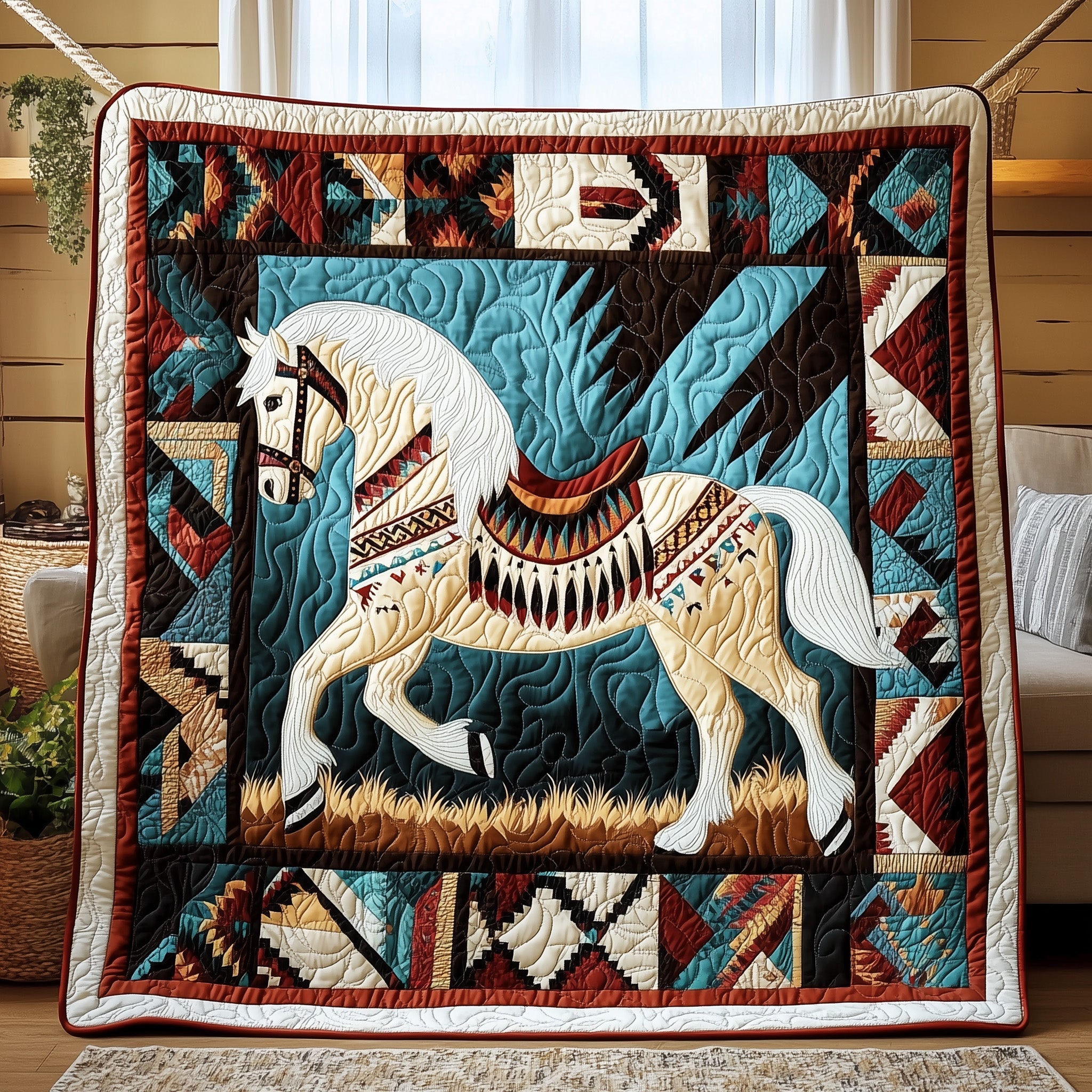 Native Horse Quilted Blanket Cute Cozy BlanketGift Ideas For A Horse Loving Woman